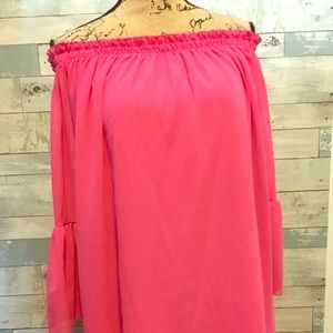 Off the shoulder pink dress large ruffle sleeves